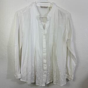 Soft Surroundings Cream button down embroidered eyelet size small petite‎ Blouse